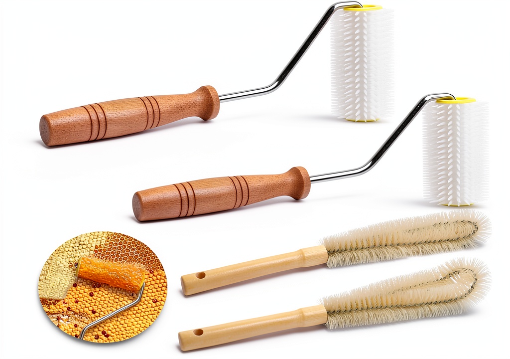 Elesunory honey extractor with wooden handle and plastic body