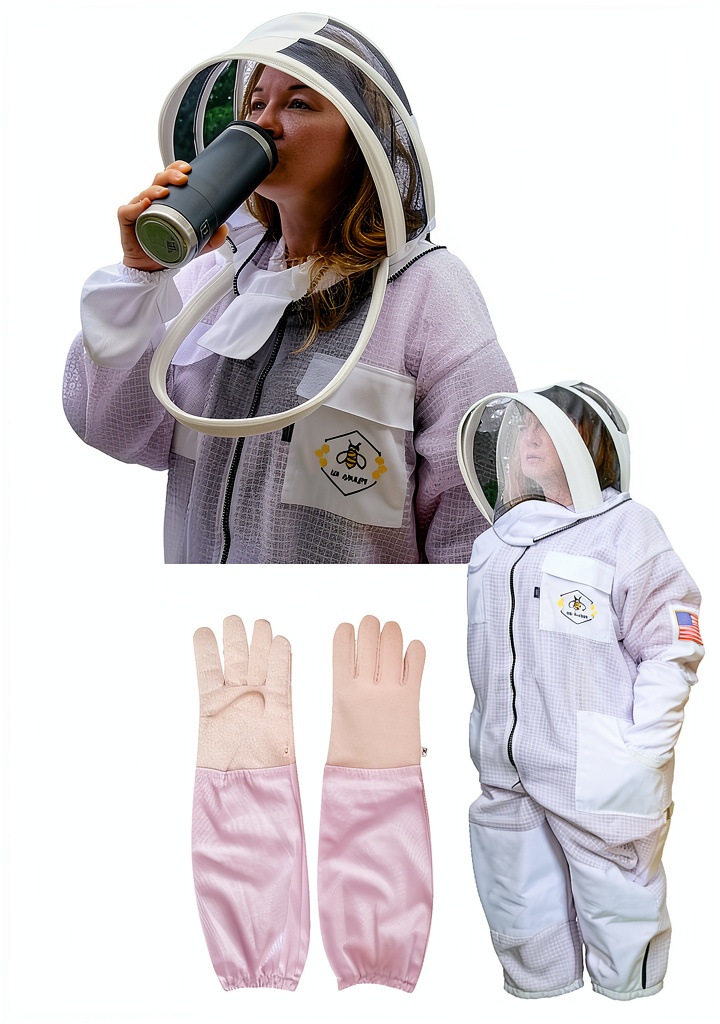 US APIARY Beekeeping Suit with mesh veil in a beekeeping setting