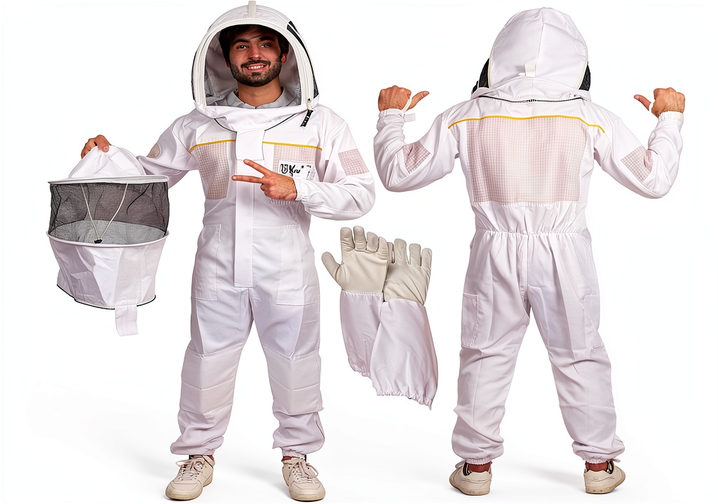 USKeepers beekeeping suit worn during hive inspection