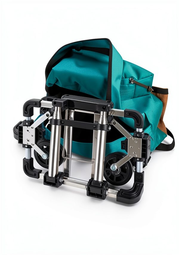 Japard Luggage Cart with 2 Wheels Foldable, Purse Trolley, Portable Travel Dolly Compact Air Travel Loadable 55 lbs, Smallest Folding Carrying Cart Light Weight-2