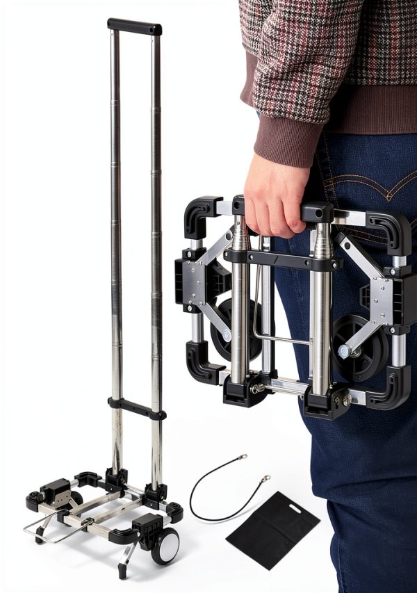 Japard Luggage Cart with 2 Wheels Foldable, Purse Trolley, Portable Travel Dolly Compact Air Travel Loadable 55 lbs, Smallest Folding Carrying Cart Light Weight-1