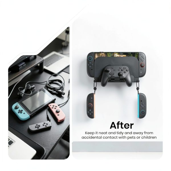 Metal Wall Mount for Nintendo Switch 2/ Switch 1/Switch OLED Console Slim Design Organizer Shelf Behind TV Compatible with Joy-Con & Pro Controller Holder-2