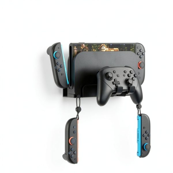 Metal Wall Mount for Nintendo Switch 2/ Switch 1/Switch OLED Console Slim Design Organizer Shelf Behind TV Compatible with Joy-Con & Pro Controller Holder-1