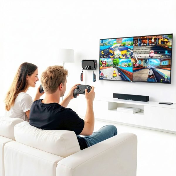 Metal Wall Mount for Nintendo Switch 2/ Switch 1/Switch OLED Console Slim Design Organizer Shelf Behind TV Compatible with Joy-Con & Pro Controller Holder-3