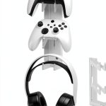 Transparent Acrylic Wall Mount for PS5/PS4 & Xbox Controllers with Headset Hooks – Drill-Free Adhesive or Screw Install, 10.2″ 6-Slot Display Rack, Crystal-Clear-0