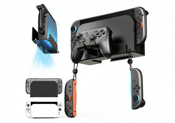 Metal Wall Mount for Nintendo Switch 2/ Switch 1/Switch OLED Console Slim Design Organizer Shelf Behind TV Compatible with Joy-Con & Pro Controller Holder-0